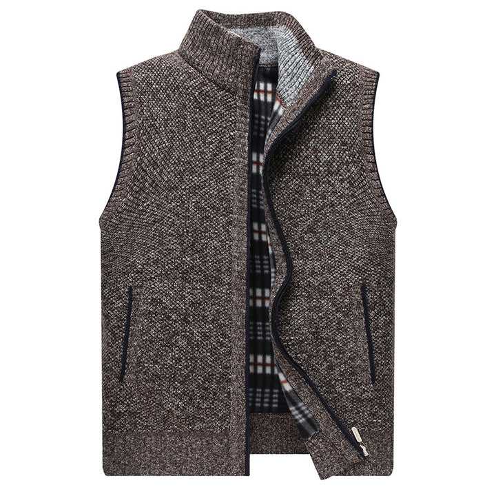 Men's knit vest with high collar and checked lining Lune London
