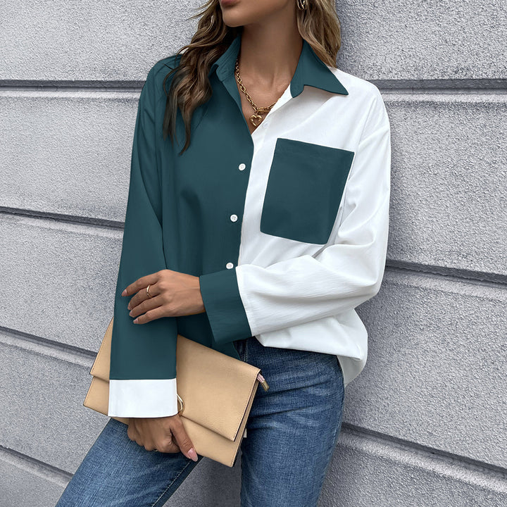 Ladies Elegant Oversized Blouse with Chic Contrast Tabs and Style