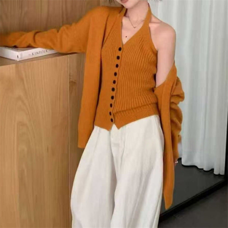 Cardigan en tricot épais pour femmes avec manches amovibles et détails en bouton Chic & Stil
