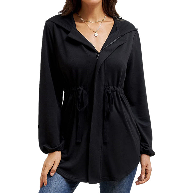 Casual oversized shirt jacket for women with hood and drawstring Lune London