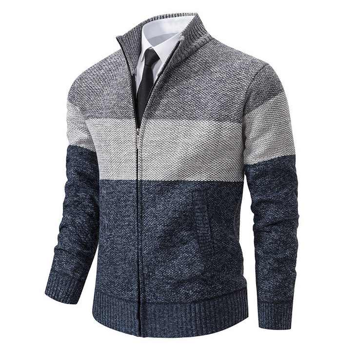 Fashionable knit jacket for men with textured color block design Lune London