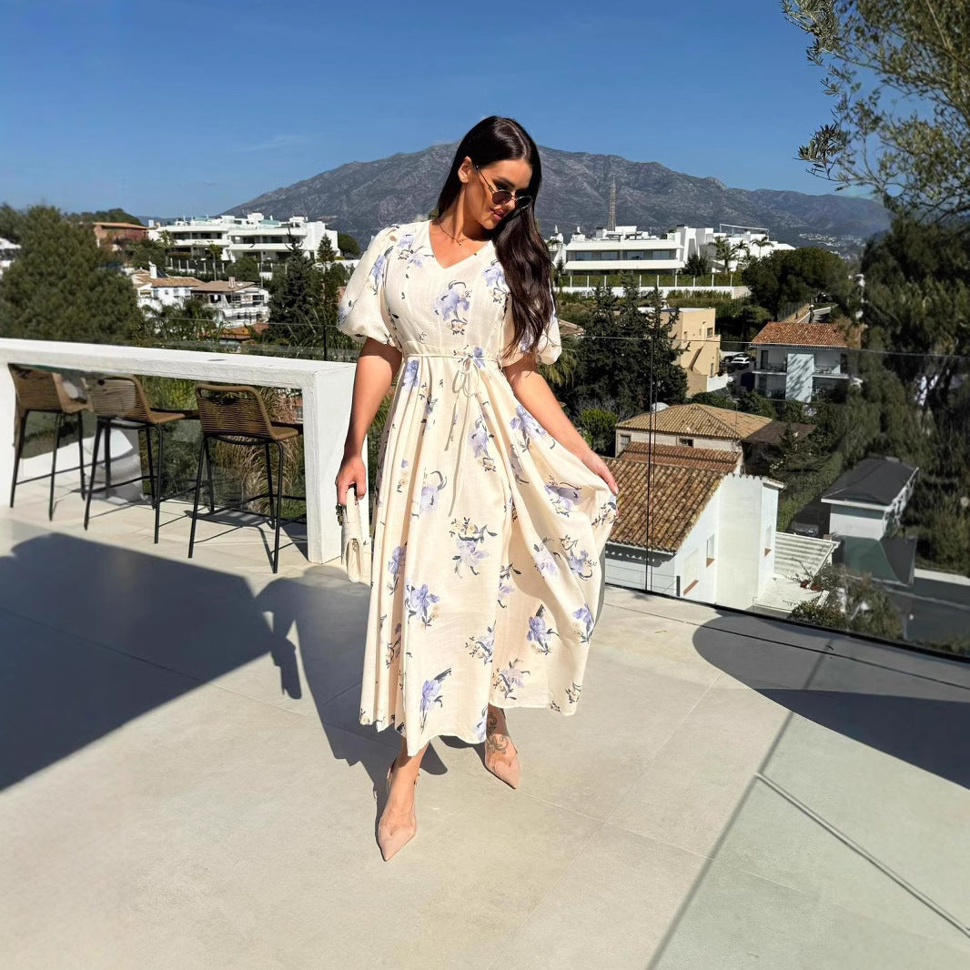 Ladies Vintage Floral A-Line Maxi Dress Lune London