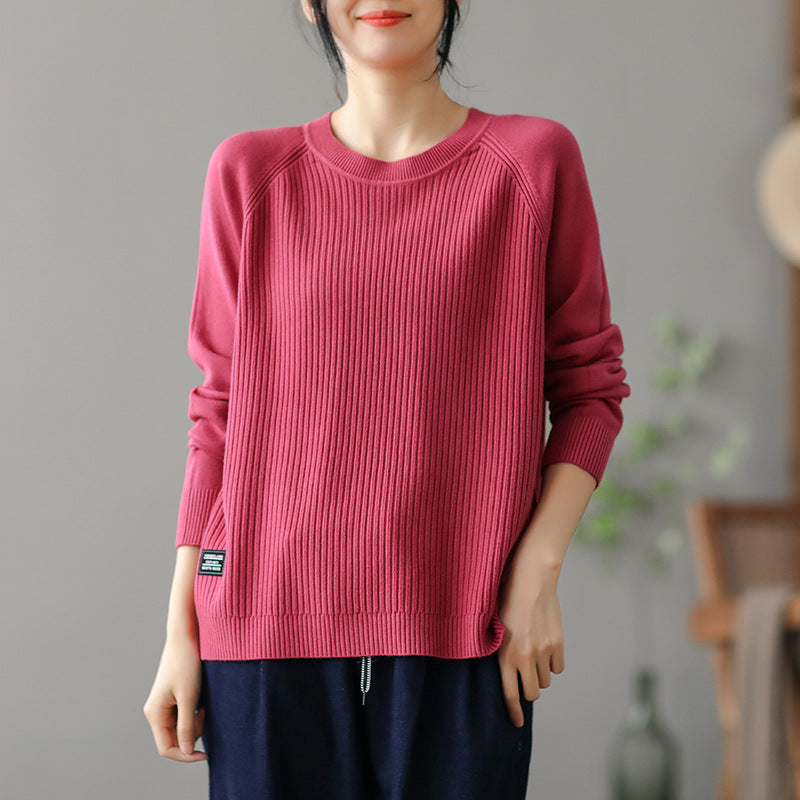 Casual ribbed knit pullover for women with side pockets Lune London