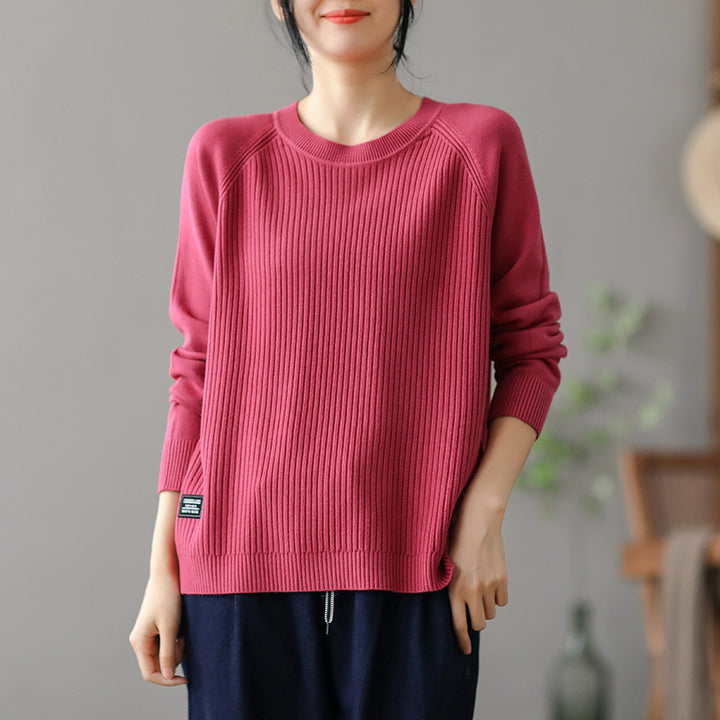 Casual ribbed knit pullover for women with side pockets Lune London