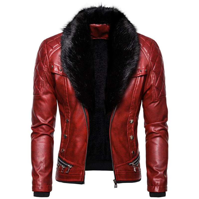 Men's synthetic leather jacket with removable fur collar and speckled surface structure Lune London