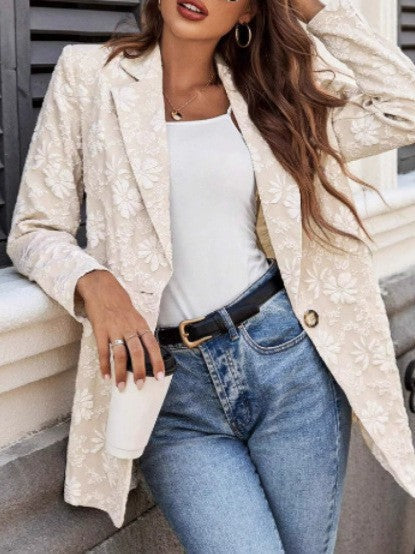 Women's elegant blazer jacket with embroidered floral design Lune London