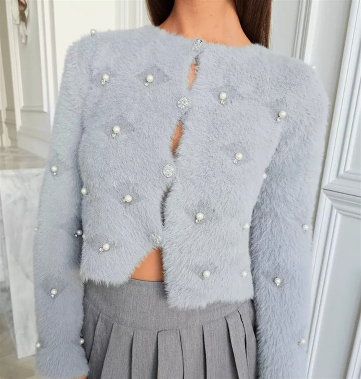 Women Fluffy Cardigan with Decorative Buttons and Elegant Cut Lune London
