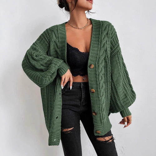Oversized knitted cardigan for women with an elegant cable pattern and practical buttons Lune London