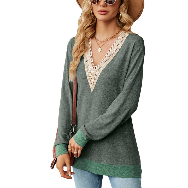 Viscose sweater for women with a playful V-neckline and delicate crochet accents Lune London