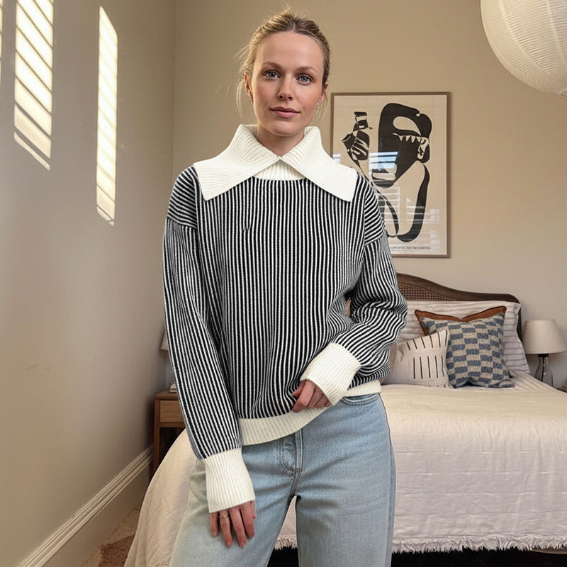 Pull femme avec motif rayé à la mode et col élégant Chic & Stil