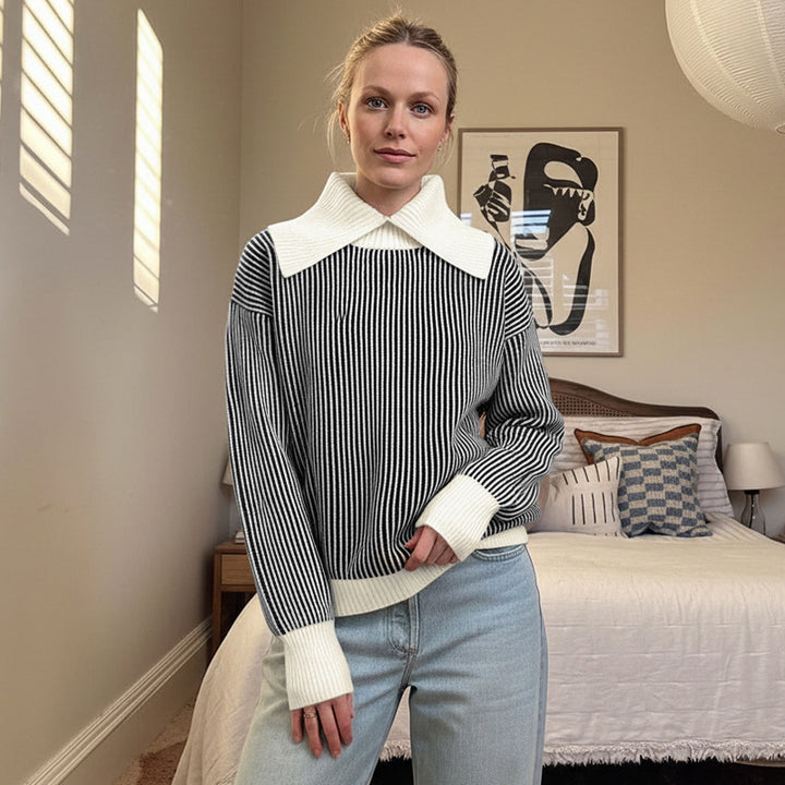 Pull femme avec motif rayé à la mode et col élégant Chic & Stil