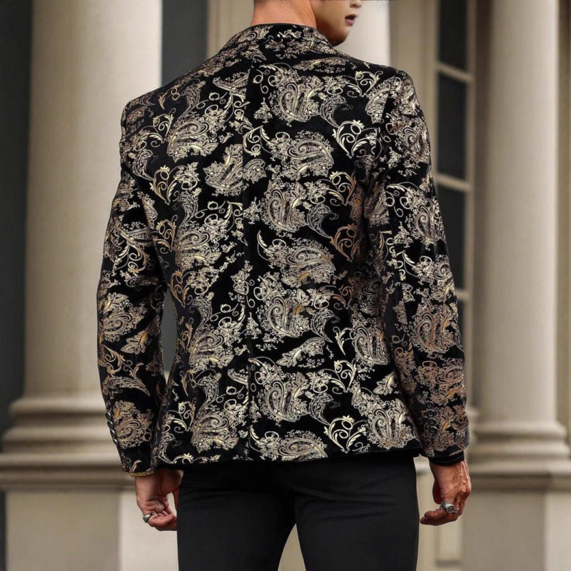 Men's elegant velvet blazer with floral design and shiny accents Lune London
