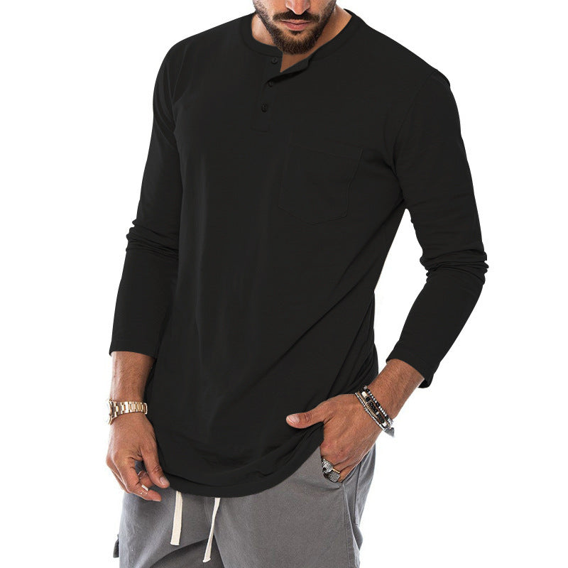Men's Long Sleeve Henley Shirt with a stylish snap button and a practical chest pocket Lune London