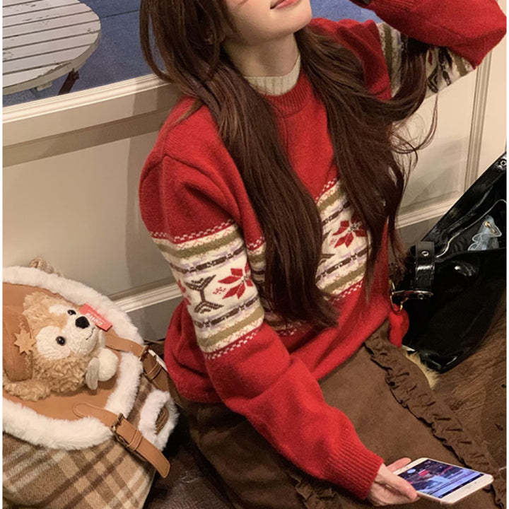 Sweater en tricot confortable pour femmes avec un mélange de motifs festifs Chic & Stil