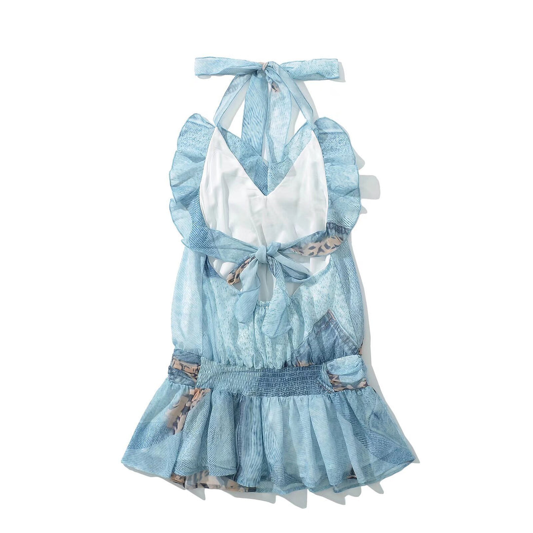 Women’s ruffled top with shiny pattern and adjustable straps Lune London