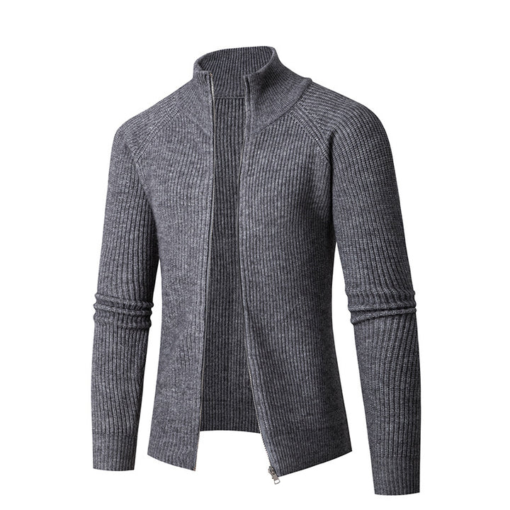 Knitted jacket for men with high collar and fine rib structure Lune London
