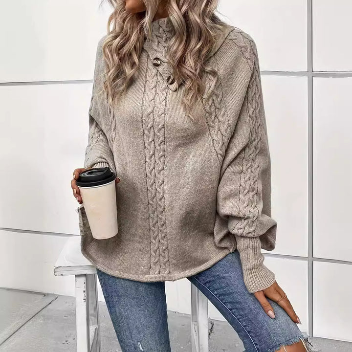 Wool sweater for women with high collar and cable knit pattern Lune London