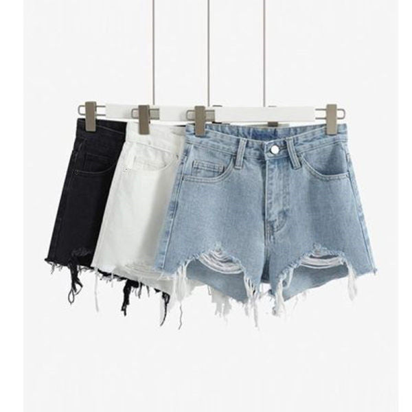 Women's Destroyed Denim Shorts with High Waist and Frayed Hem