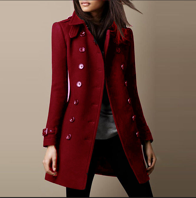 Lady elegant long coat with double breasted Lune London
