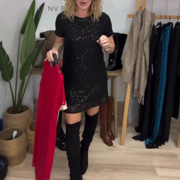 Robe de fête élégante pour dames avec bordure en sequins scintillants et coupe moderne Chic & Stil