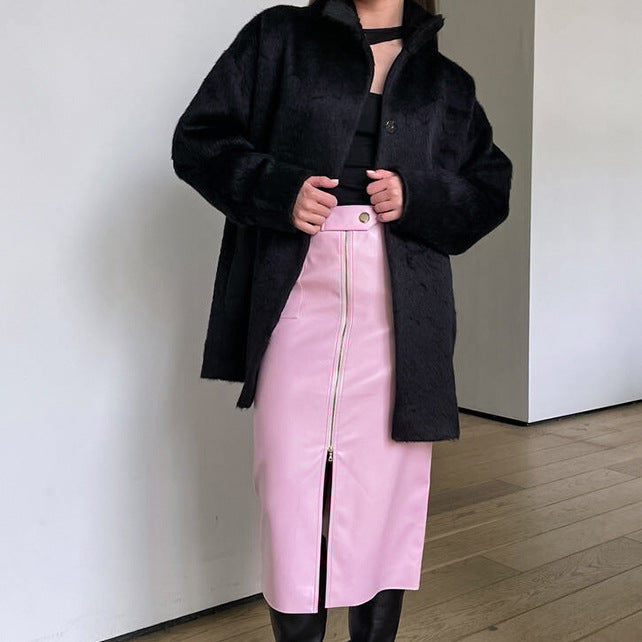 Faux leather skirt for women with zipper and elegant waist Lune London