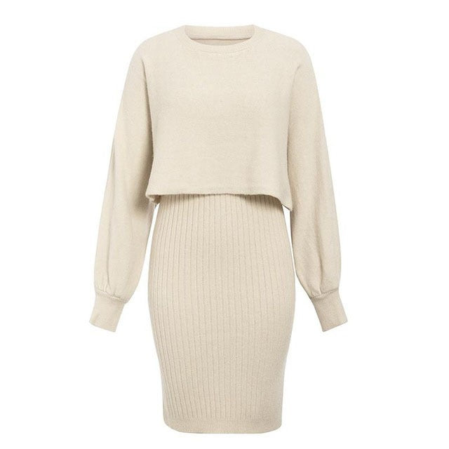 Knit dress for women with contrasting top and ribbed skirt Lune London