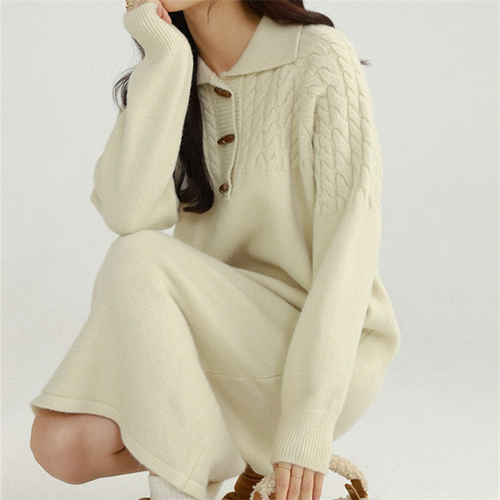 Knit dress for women with collar and button details Lune London