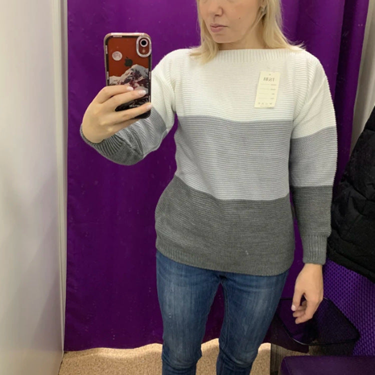 Ladies Comfortable Knit Sweater with Chic and Stylish Color Block Design