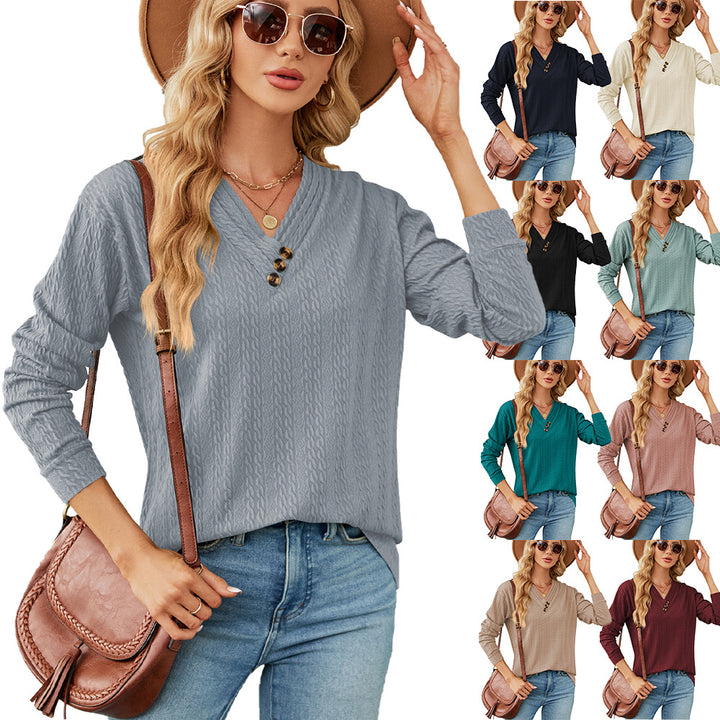 Woman V-neck trendy pull top with structure Lune London