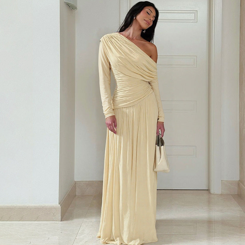 Elegant asymmetrical wrap maxi dress for women Lune London