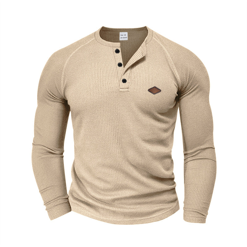 Men's Long Sleeve Henley T-shirt with Textured Fabric and Trendy Button Design Lune London