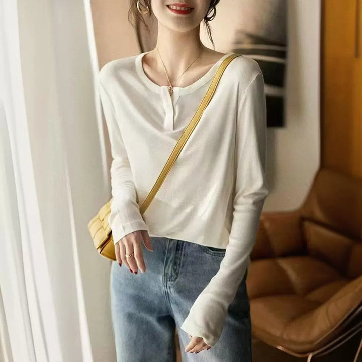 Haut décontracté à manches longues pour femmes avec patte de boutonnage Chic & Stil