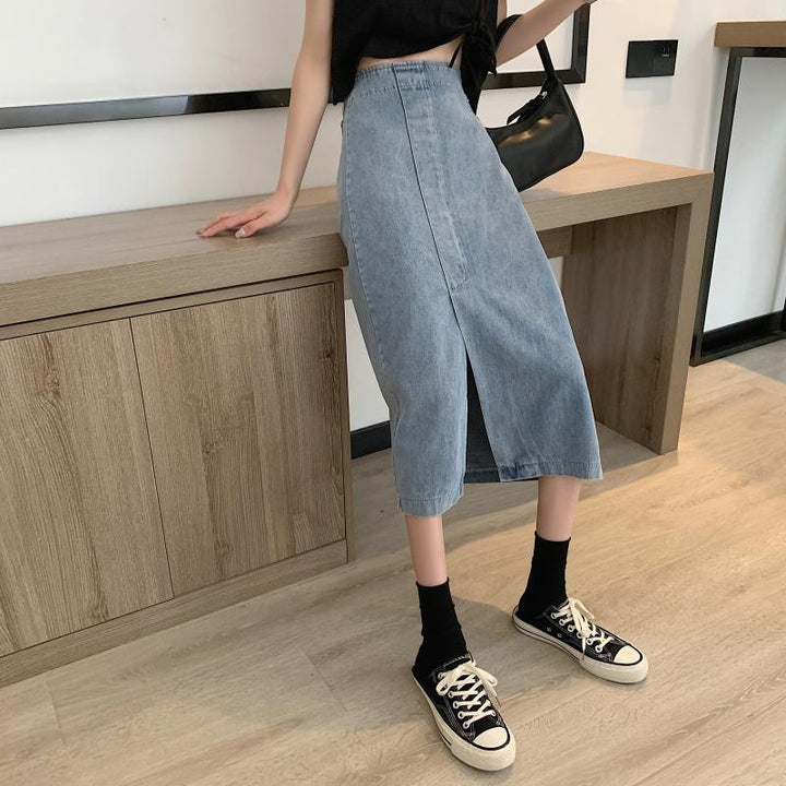 Jupe midi en jean pour femmes avec fente latérale Chic & Stil