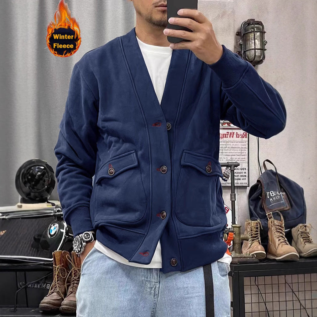 Trendy fleece jacket for men with practical pockets and stylish button placket Lune London