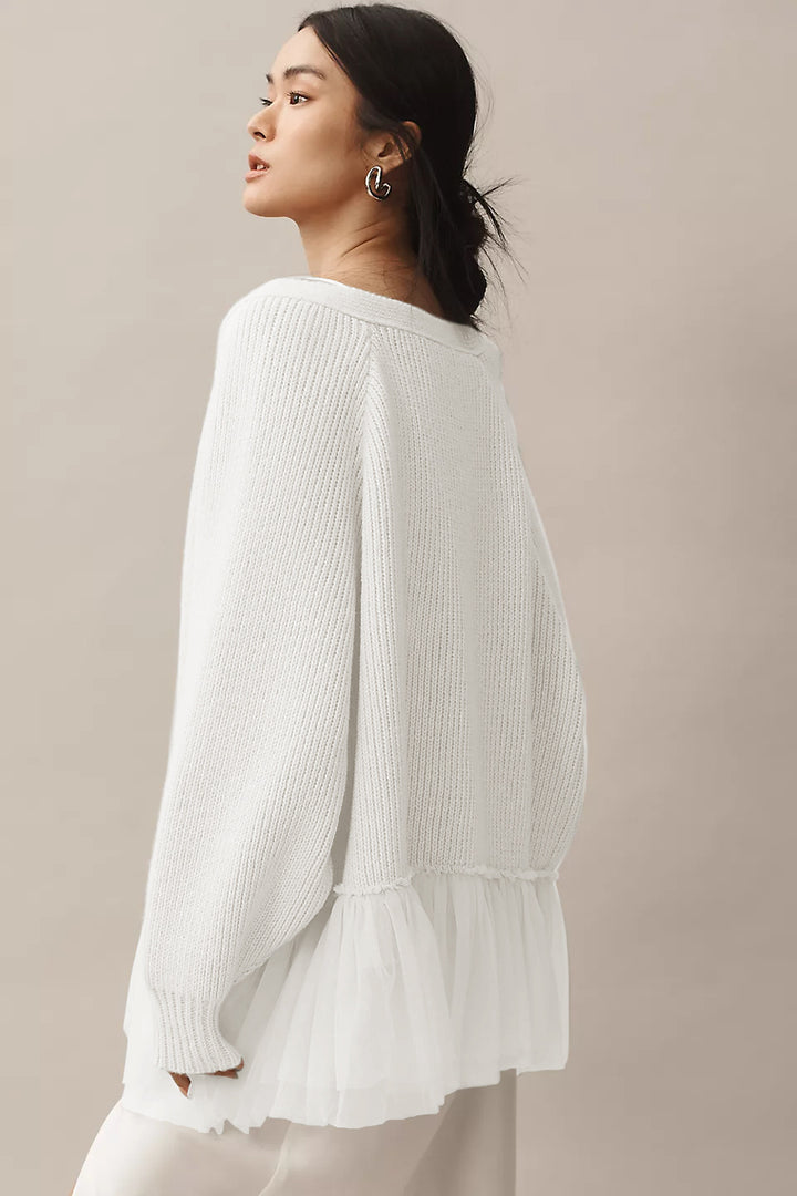 Casual knitted sweater for women with tulle hem Lune London