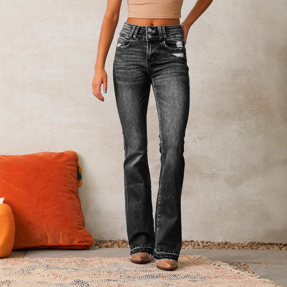 High Waist Bootcut Jeans for Women with Authentic Distressed Details Lune London