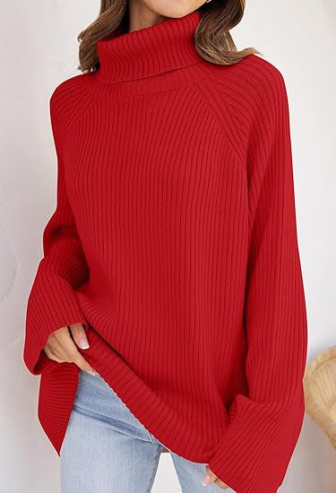 Ladies fine knit cashmere sweater with high collar and loose fit Lune London