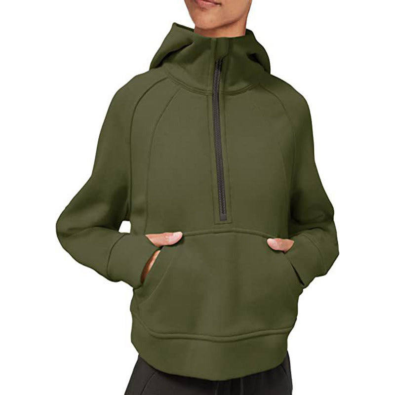 Ladies fleece hooded sweatshirt with half-zip Lune London