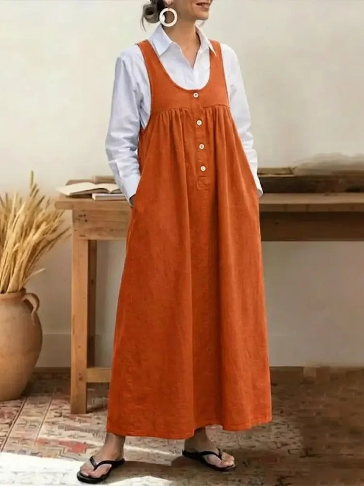 Women's maxi dress with button and pocket details Lune London