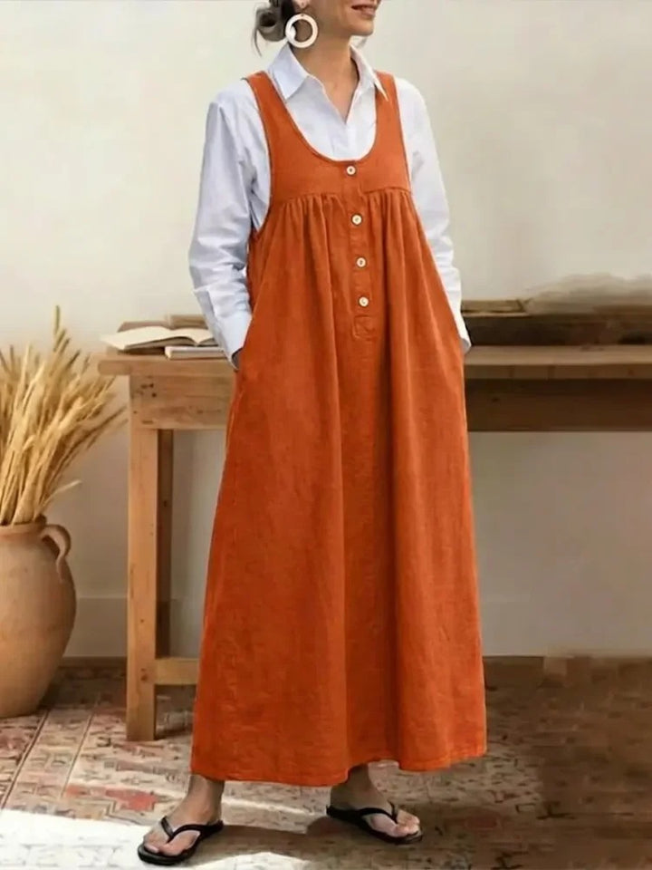 Women's maxi dress with button and pocket details Lune London