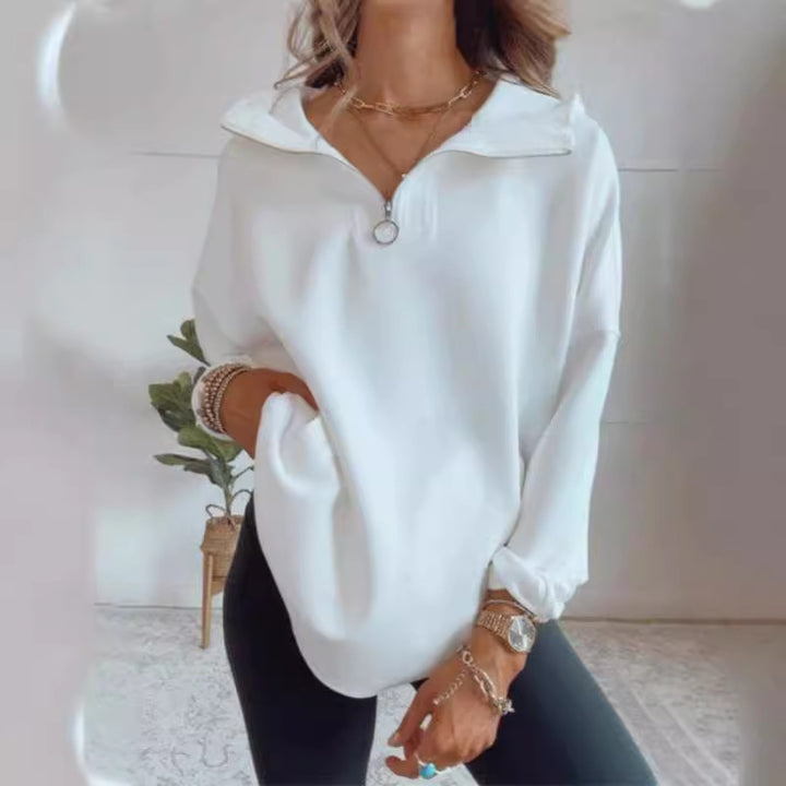 Classic oversized sweater for women with half zip and side pockets Lune London
