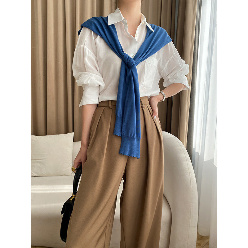 Women's Elegant Blouse with Striped Sweater Neckline Chic & Stil