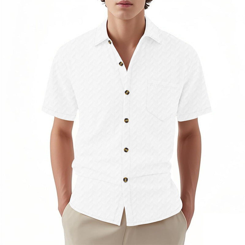 Short sleeve shirt for men with textured design and practical chest pocket detail Lune London