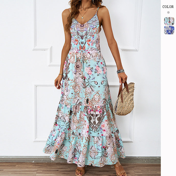 Maxi dress for women with floral pattern and side pockets Chic & Stil