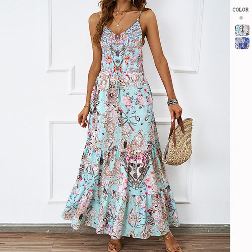 Maxi dress for women with floral pattern and side pockets Chic & Stil