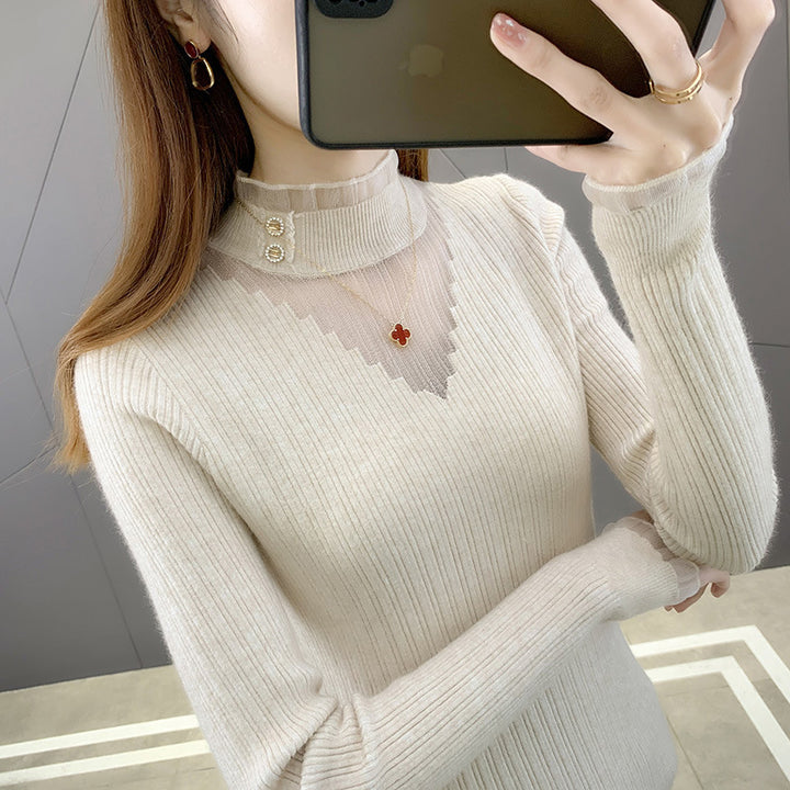 Elegant knitted sweater for women with transparent inserts and button details Lune London