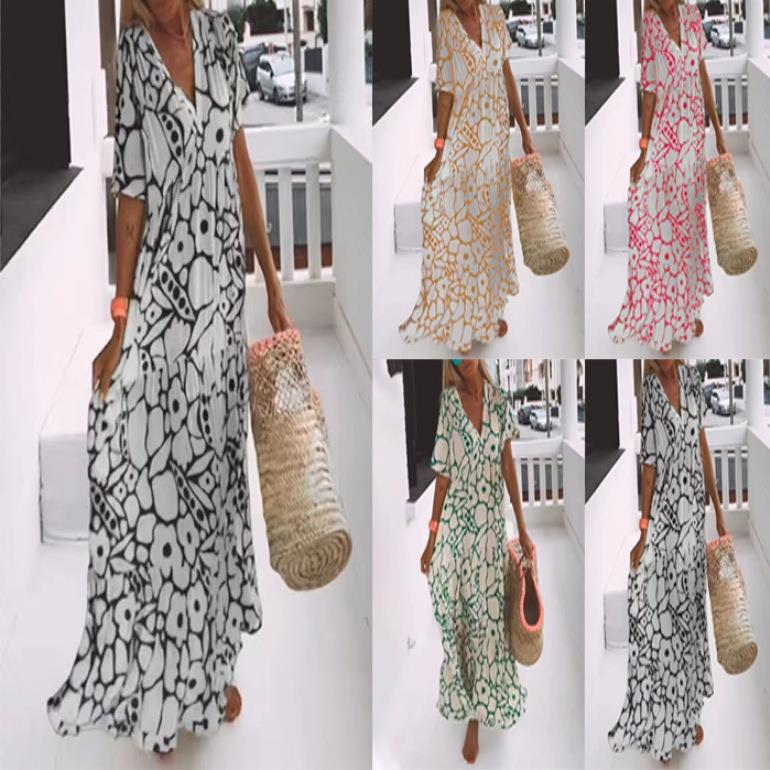 Maxi dress for women with an elegant V neck and a flowing cut Lune London