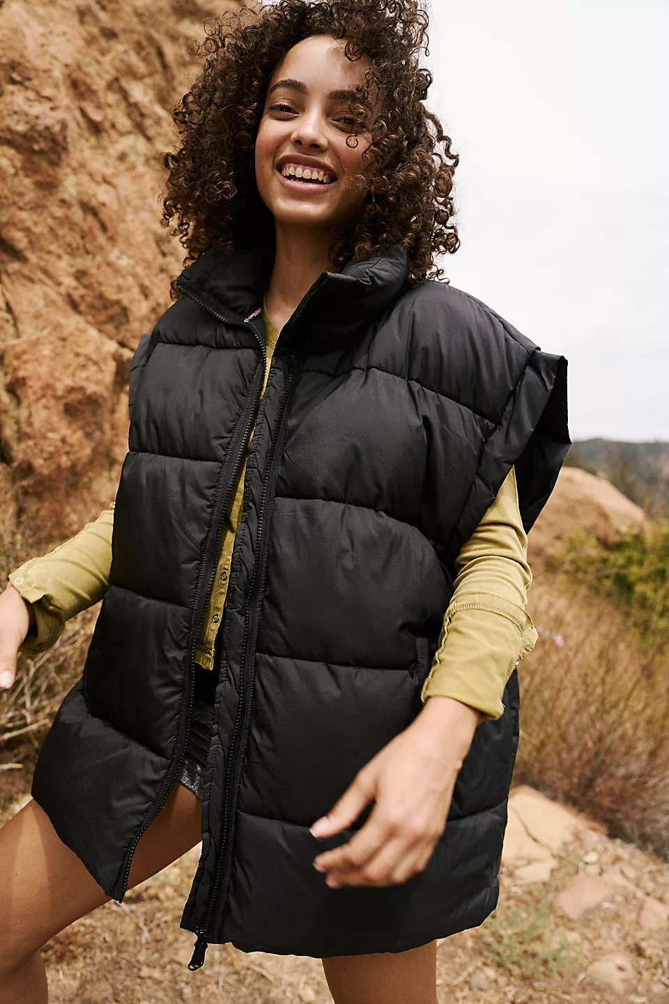 Ladies quilted gilet with high collar and practical pockets Lune London