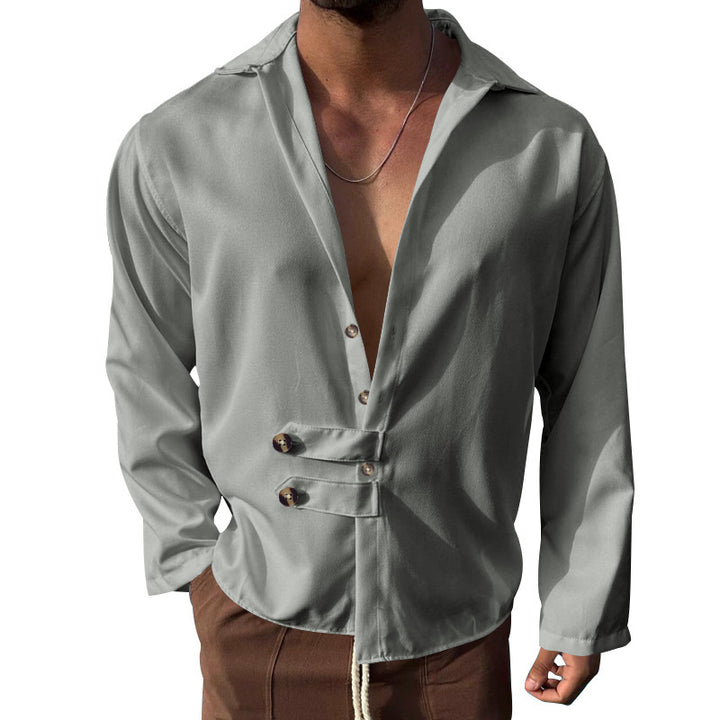 Men's elegant shirt with an innovative button design and a deep V-neck Lune London