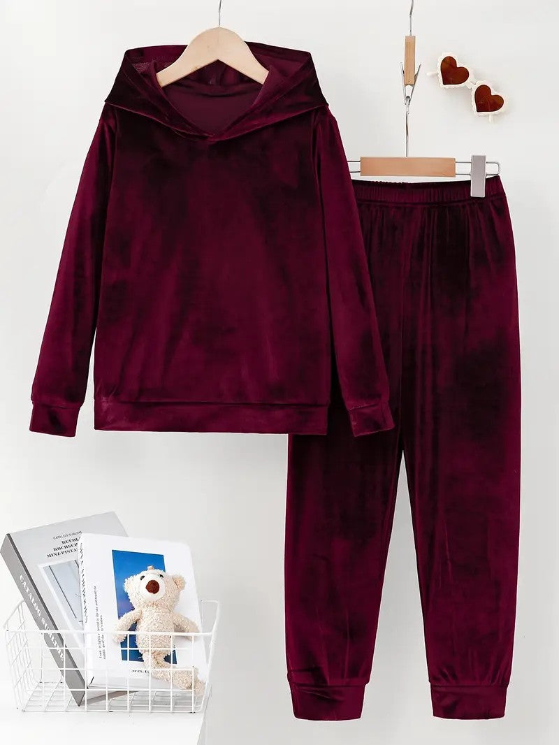 Ladies Comfortable Chic Velvet Hoodie Set